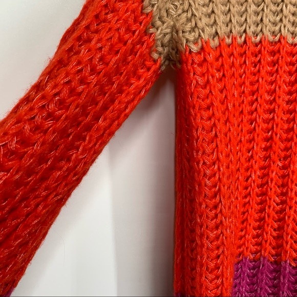 Vero Moda Cozy Soft Wide Cable Knit Vibrant Colorblock Striped Crewneck Sweater - Picture 8 of 15